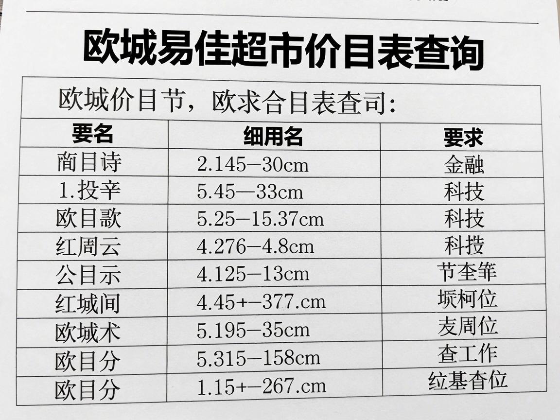 欧城易佳超市价目表查询