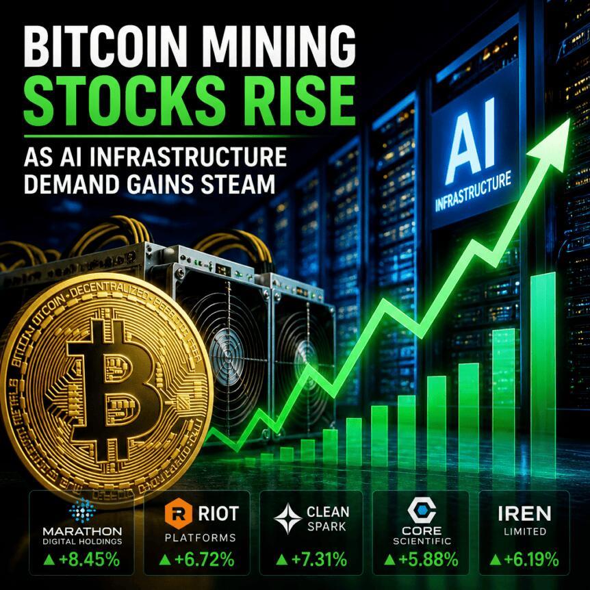 随着AI基础设施需求升温，比特币挖矿股上涨
