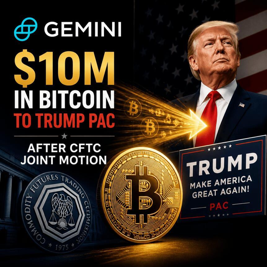 在CFTC联合动议后，Gemini向特朗普政治行动委员会转移1000万美元比特币