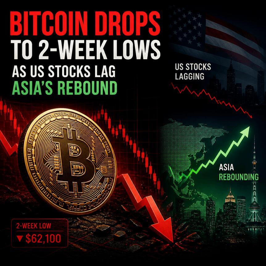 比特币跌至两周新低，美股表现不及亚洲反弹